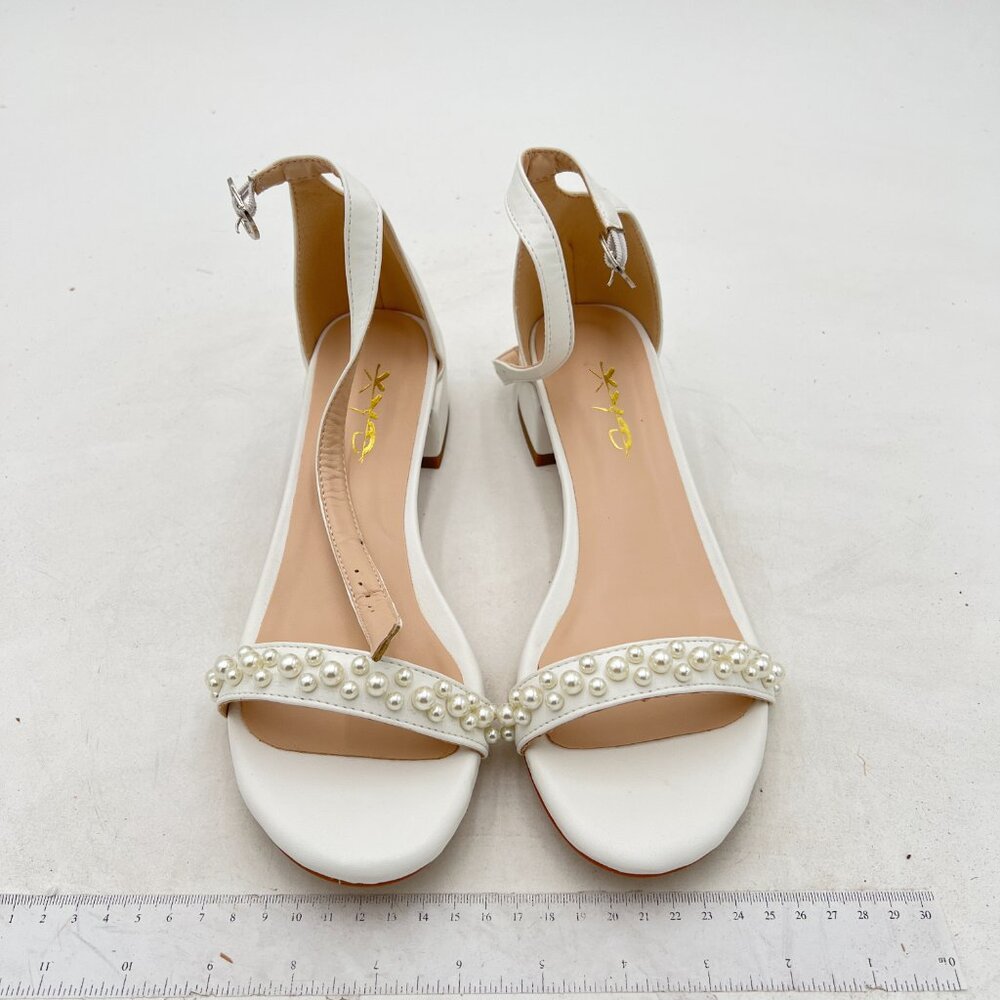 XYD White Pearl-Embellished Ankle-Strap Sandals - Picture 3 of 8
